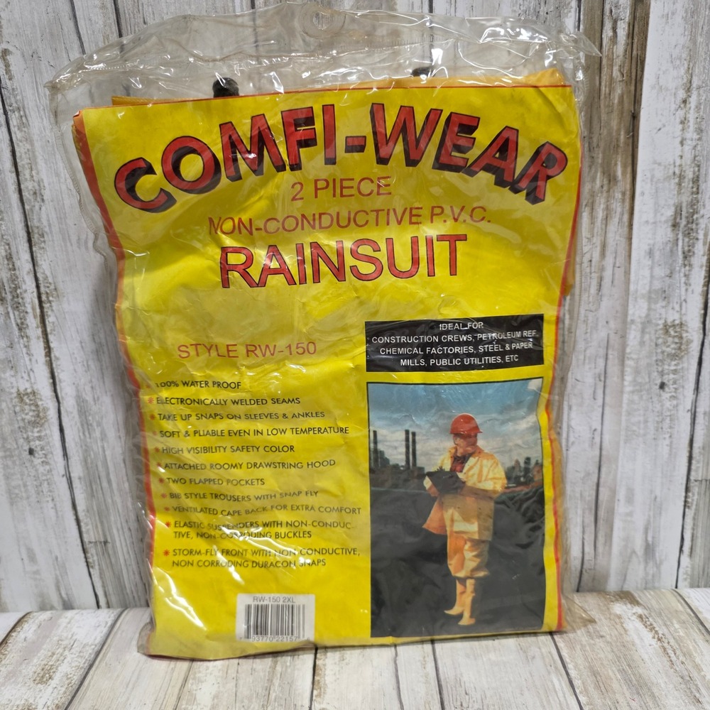 Comfi-Wear RW-150 2 Piece Non-Conductive PVC Rainsuit Yellow Mens 2XL New